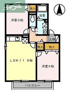 ビューフォート新保B棟(2LDK/1階)の間取り写真