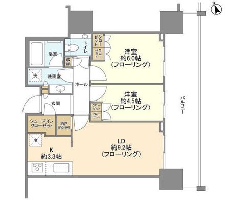 ブランズタワー芝浦(2LDK/22階)の間取り写真