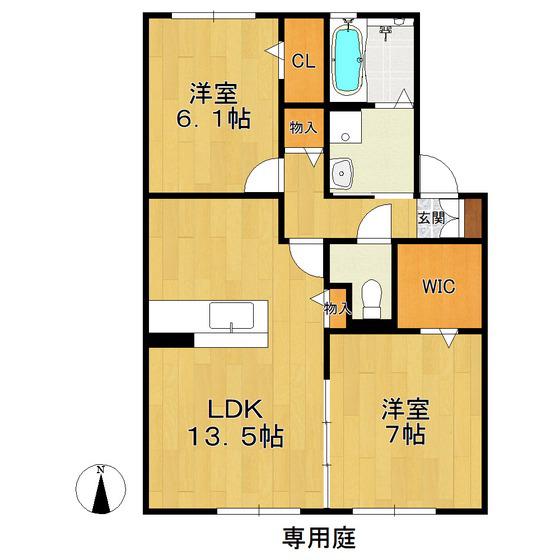 ローゼプラッセ B棟(2LDK/1階)の間取り写真