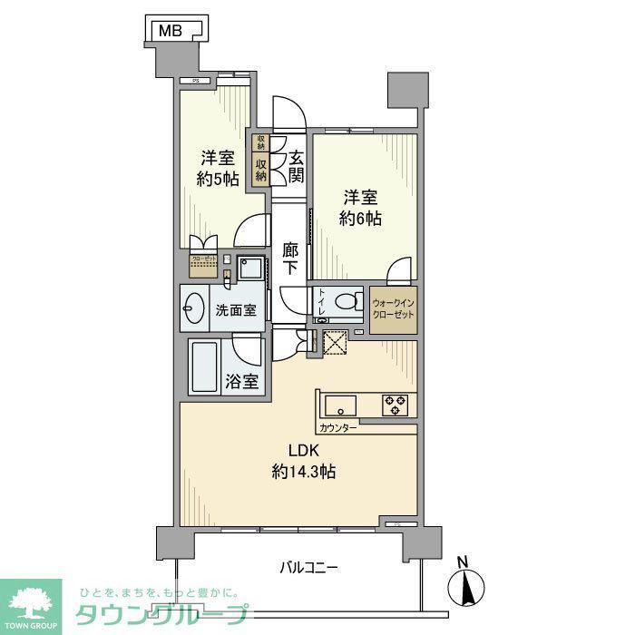 プラウドシティ国立(2LDK/6階)の間取り写真
