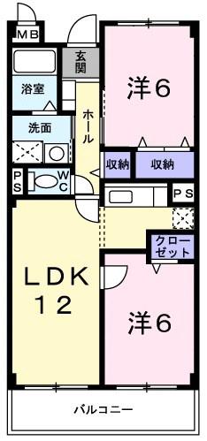ささお弐番館(2LDK/1階)の間取り写真