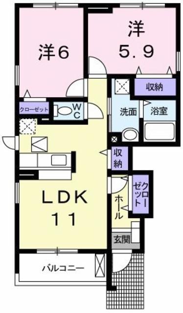 カレット カーサ(2LDK/1階)の間取り写真