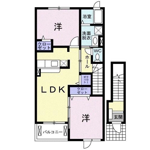 ボーリバージュB(2LDK/2階)の間取り写真