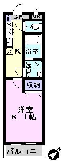フルール南流山(1K/3階)の間取り写真