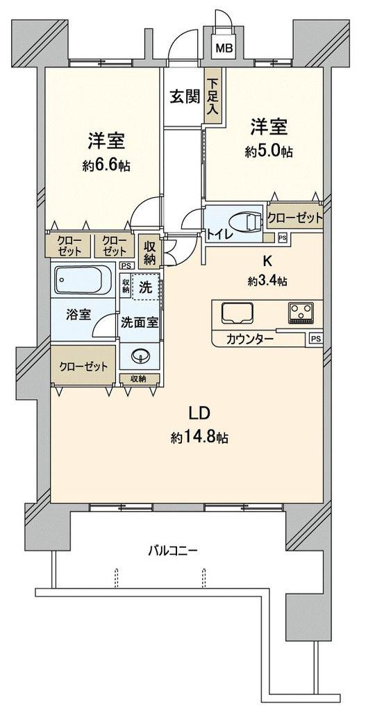 リベール岡山駅ウエスト(2LDK/2階)の間取り写真