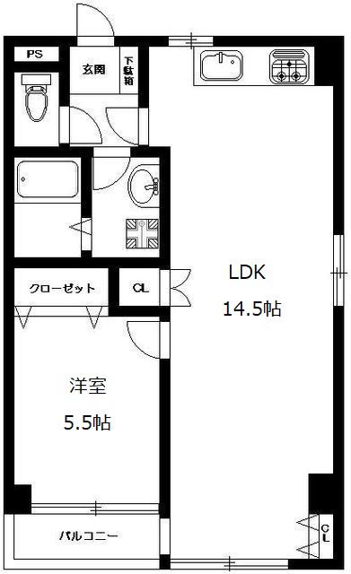山崎ビル(1LDK/4階)の間取り写真