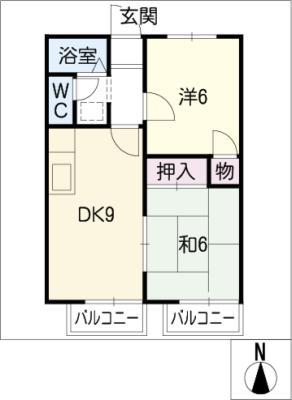 ユタカハイツ(2DK/2階)の間取り写真