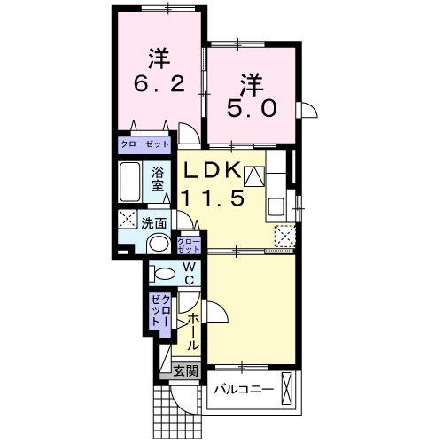 ユーハイムII(2LDK/1階)の間取り写真