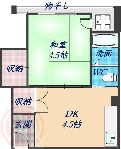 富士ビル(1DK/4階)の間取り写真
