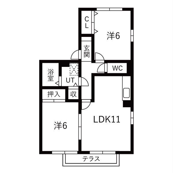 ガーデンムジューC棟(2LDK/1階)の間取り写真