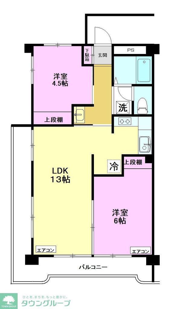 田園ドミール(2LDK/4階)の間取り写真
