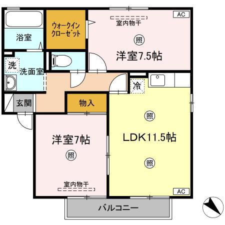 プリムローズIII A棟(2LDK/1階)の間取り写真