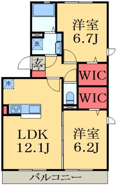 グリシーヌフルール(2LDK/2階)の間取り写真