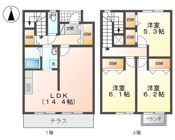 エスポワール渡利 C(3LDK/1階)の間取り写真