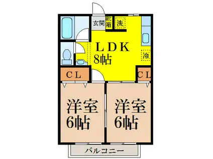 コーポ中村A(2DK/2階)の間取り写真