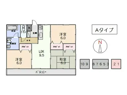 竹屋台ハウス3(3LDK/1階)の間取り写真
