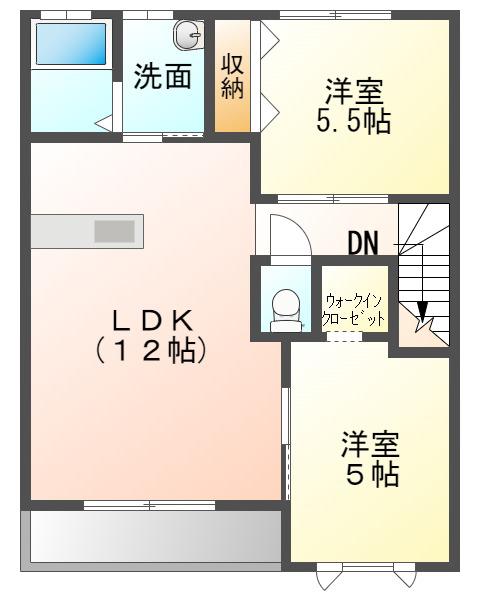 ハウスメイト大舟(2LDK/2階)の間取り写真