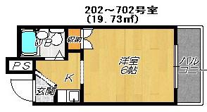 新深江大石パレス(1K/6階)の間取り写真