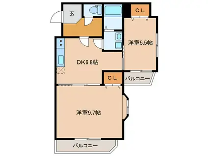 鴨江レジデンス(2DK/1階)の間取り写真