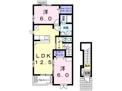 グリップI(2LDK/2階)の間取り写真