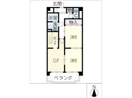 ビューハイツマルヤマ(2DK/2階)の間取り写真