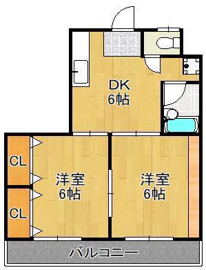 オカモト南ビル(2DK/3階)の間取り写真
