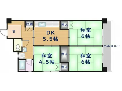 エステマール弥刀(3DK/8階)の間取り写真