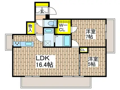 ライフゾーン藤沢(2LDK/11階)の間取り写真