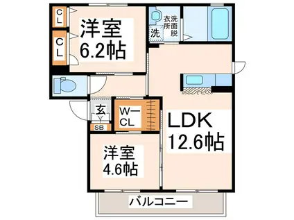 フローラ(2LDK/2階)の間取り写真