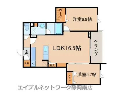 アステリアガーデン静岡(2LDK/3階)の間取り写真