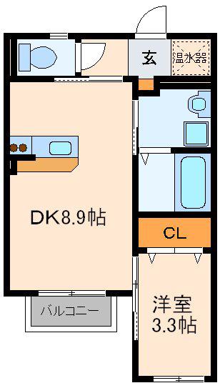 ハピネス長町(1DK/1階)の間取り写真