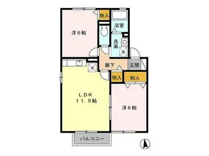 COMODO楠 B(2LDK/2階)の間取り写真