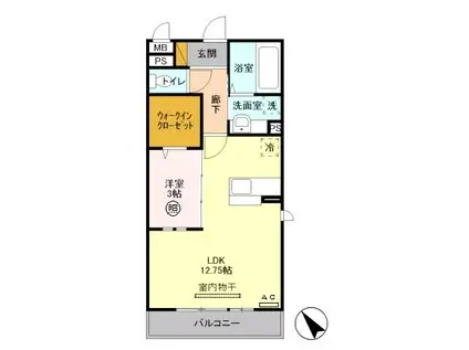 ヘリオス吉川美南 クロノス(1LDK/1階)の間取り写真