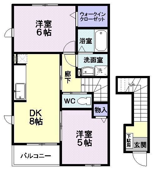 ヴィラ・ファインA棟(2DK/2階)の間取り写真