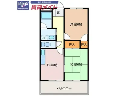 MOON RIVERB棟(2DK/1階)の間取り写真