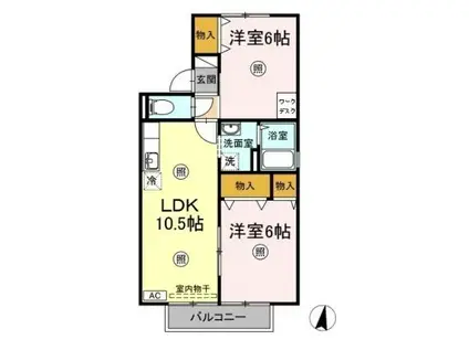 セジュール大内B棟(2LDK/1階)の間取り写真