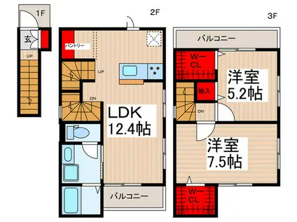 ニューテイル南小岩(2LDK/2階)の間取り写真
