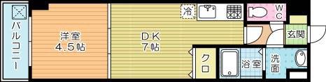 リッツ霧ヶ丘(1DK/4階)の間取り写真