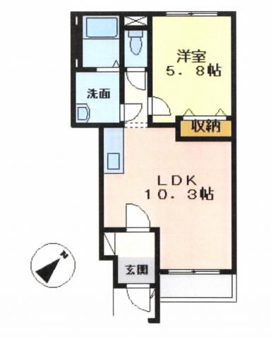 BONHEUR(1LDK/1階)の間取り写真