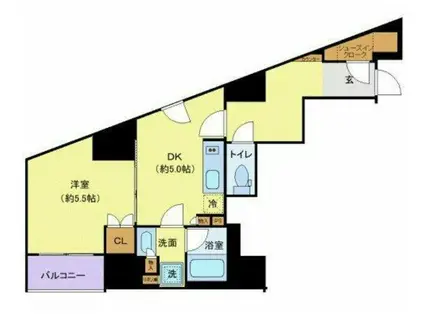 ディアレイシャス西新宿(1DK/4階)の間取り写真