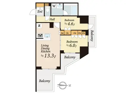 ラグゼナ八王子寺町(2LDK/2階)の間取り写真