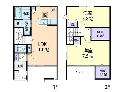 10/15佐野市山越町テラスハウス B(2LDK/1階)の間取り写真