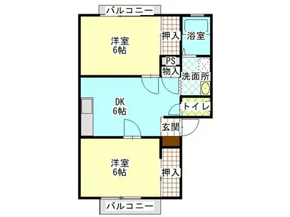 グリンピュア(2DK/1階)の間取り写真