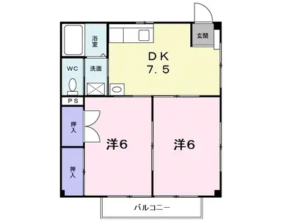 エルカーサ熊野(2DK/2階)の間取り写真