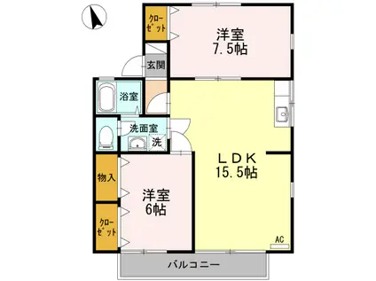 セジュール・喜A棟(2LDK/1階)の間取り写真