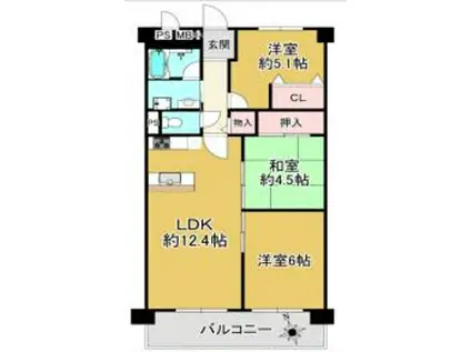 ユニライフ垂水千代ヶ丘(3LDK/5階)の間取り写真