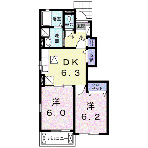 プリムローズII(2DK/1階)の間取り写真