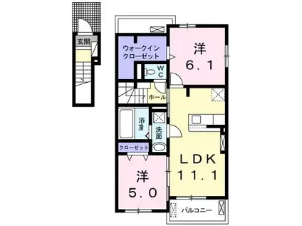 フェリチータ坂東 C(2LDK/2階)の間取り写真