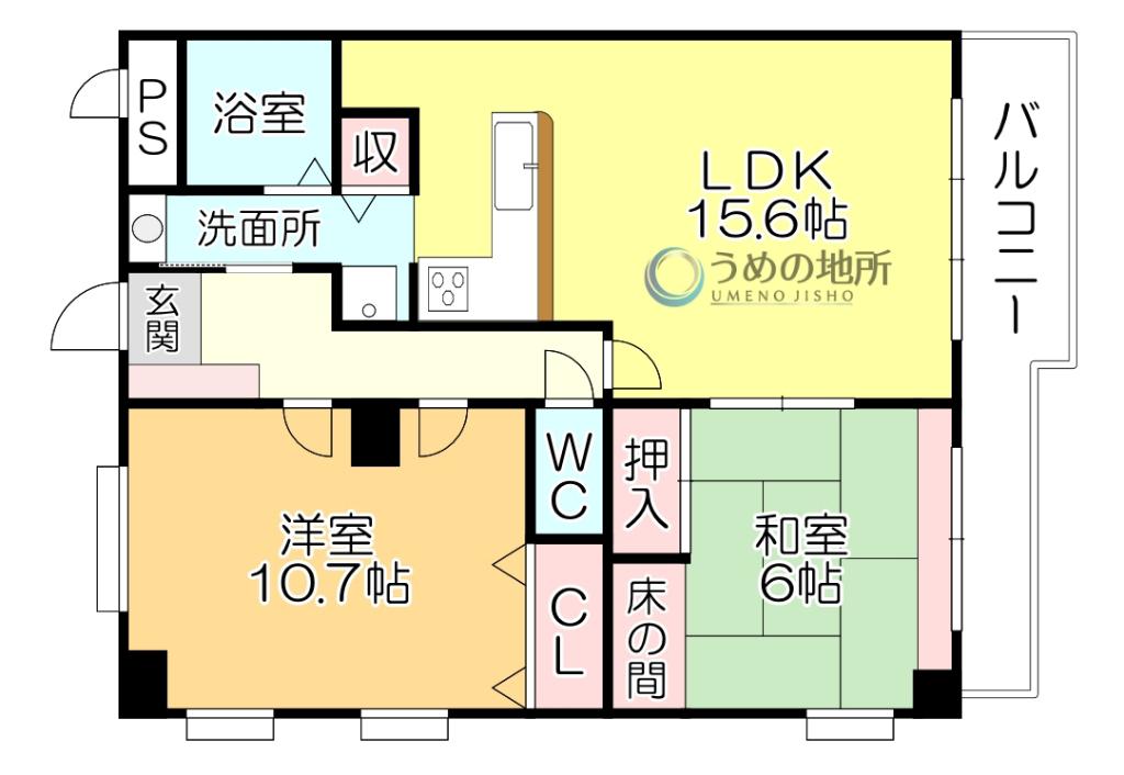 エンゼルハイム六ツ門(2LDK/6階)の間取り写真
