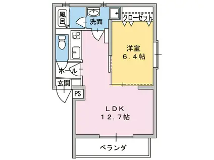 ウエストフィールド雅(1LDK/1階)の間取り写真